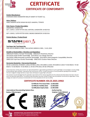 C2. Lister Petter Motorlu Jeneratör CE Sertifikası